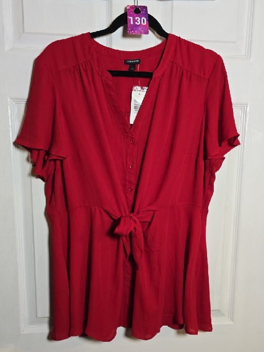 130 torrid 1 1X Red Tie-Front Button Blouse NWT - Picture 7 of 7